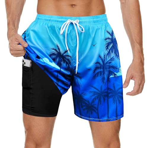 MaciRept Mens Swim Trunks with Compression Liner Bathing Suit 7 Inch Inseam Swimsuit Beach Swimming Shorts Men's Swimwear Board Shorts with Zipper Pockets von MaciRept