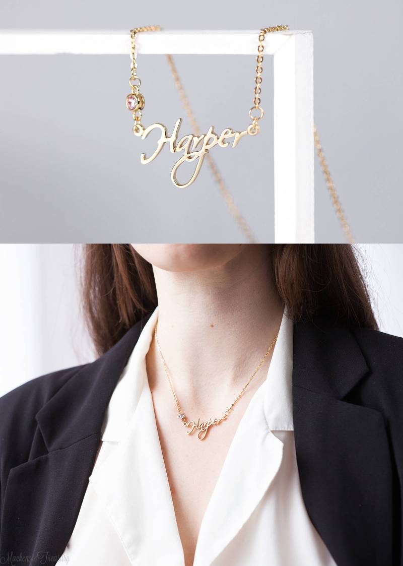 Geburtsstein Namenskette - Mit Personalisierter Namensschmuck Kindernamenskette Geburtstagsgeschenk von MackenzieTreasury