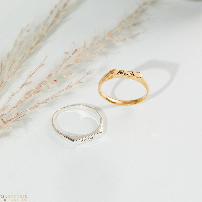 Moderner Bar Ring - Gelbgold 18K Gravierter Namensring Personalisierter Perfektes Neugeborenes Geschenk Für Sie Weihnachtsgeschenke von MackenzieTreasury
