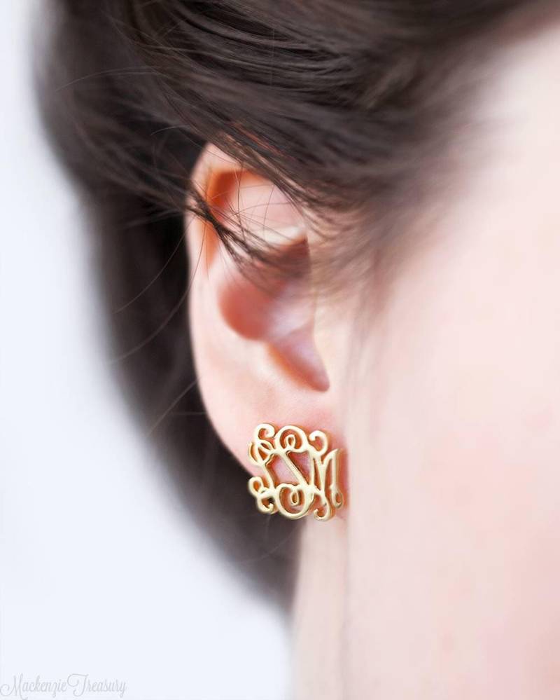 Monogramm Ohrringe - Ohrstecker Personalisierte Initialen Weihnachtsgeschenk von MackenzieTreasury