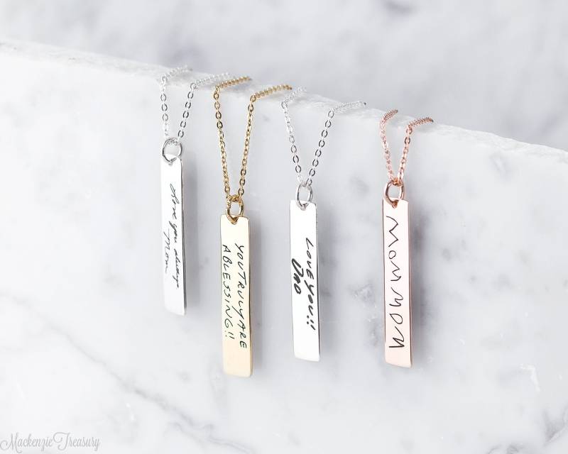 Personalisierte Handschrift Bar Halskette - Gravierte Signatur Weihnachtsgeschenk von MackenzieTreasury