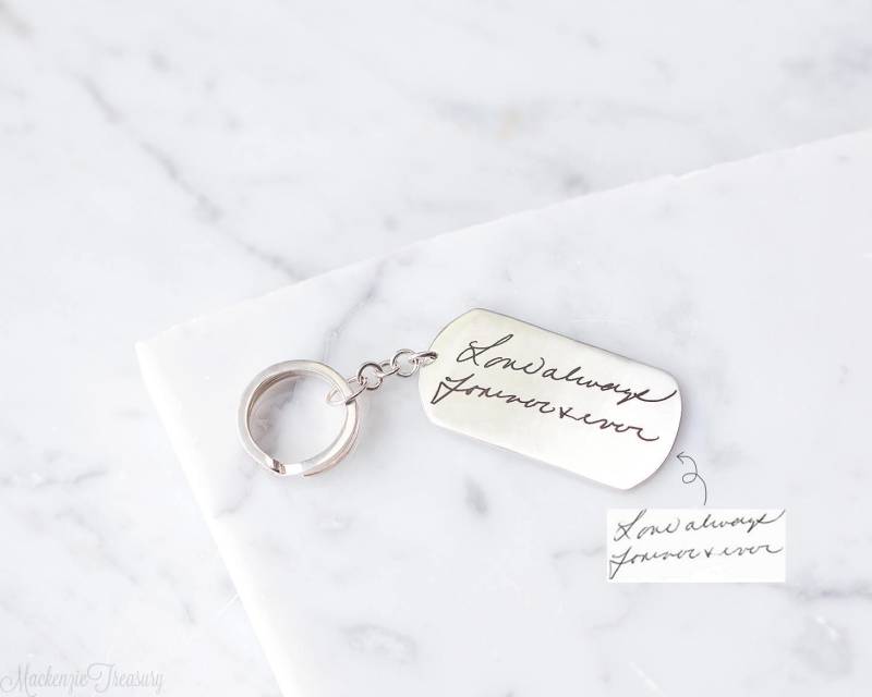 Personalisierte Handschrift Schlüsselanhänger/Hund Tag Name Personalisierte Benutzerdefinierte Männer Vater von MackenzieTreasury