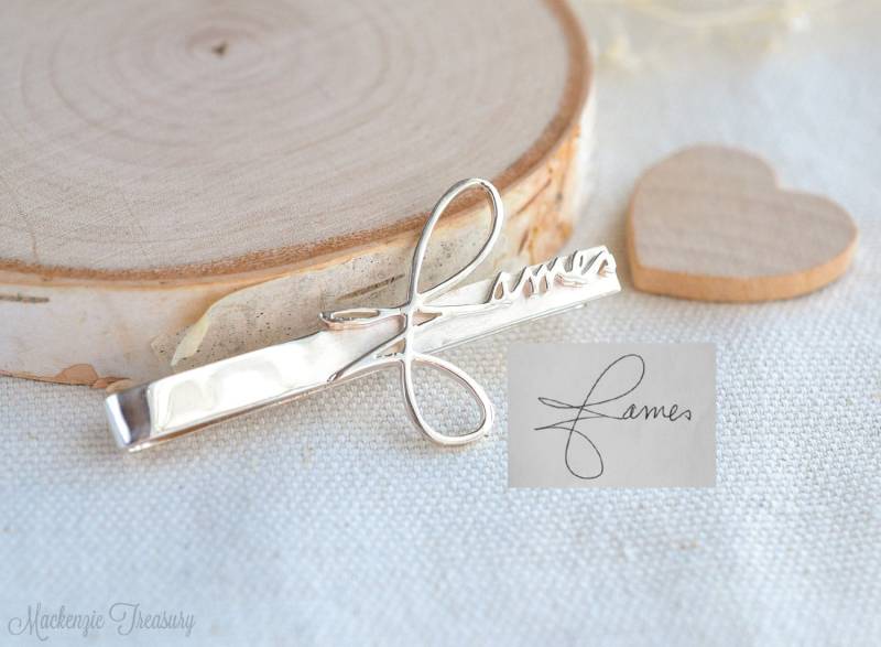 Signatur Krawatte Clip Bar - Handschrift Personalisieren Benutzerdefinierte Vatertag Bräutigam Geschenk Mann Hochzeitsgeschenk von MackenzieTreasury