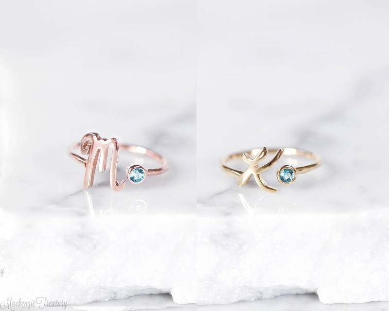 Silberring Mit Geburtsstein - Initialenring Personalisierter Buchstabenring von MackenzieTreasury