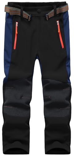 Macker Jones Kinder Softshellhose Skihose Gefüttert Thermohose Wasserdicht Winddicht Schneehose Winter Warm Wanderhose für Jungen Mädchen KZ0089-Black-134/140 von Macker Jones