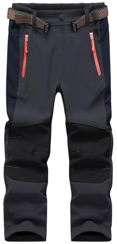 Macker Jones Kinder Softshellhose Skihose Gefüttert Thermohose Wasserdicht Winddicht Schneehose Winter Warm Wanderhose für Jungen Mädchen KZ0089-DarkGrey-134/140 von Macker Jones