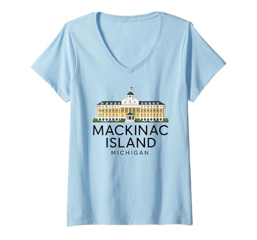 Damen Architektur von Mackinac Island, Michigan, Brücke über die Großen Seen T-Shirt mit V-Ausschnitt Damen Architektur von Mackinac Island, Michigan, Brücke über die Großen Seen T-Shirt mit V-Ausschnitt von Mackinac Architecture Apparel