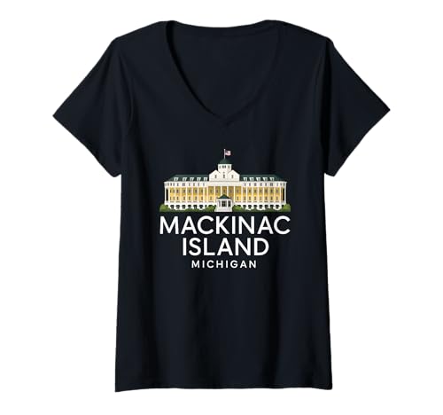 Damen Architektur von Mackinac Island Michigan Great Lakes Bridge 906 T-Shirt mit V-Ausschnitt Damen Architektur von Mackinac Island Michigan Great Lakes Bridge 906 T-Shirt mit V-Ausschnitt von Mackinac Architecture Apparel