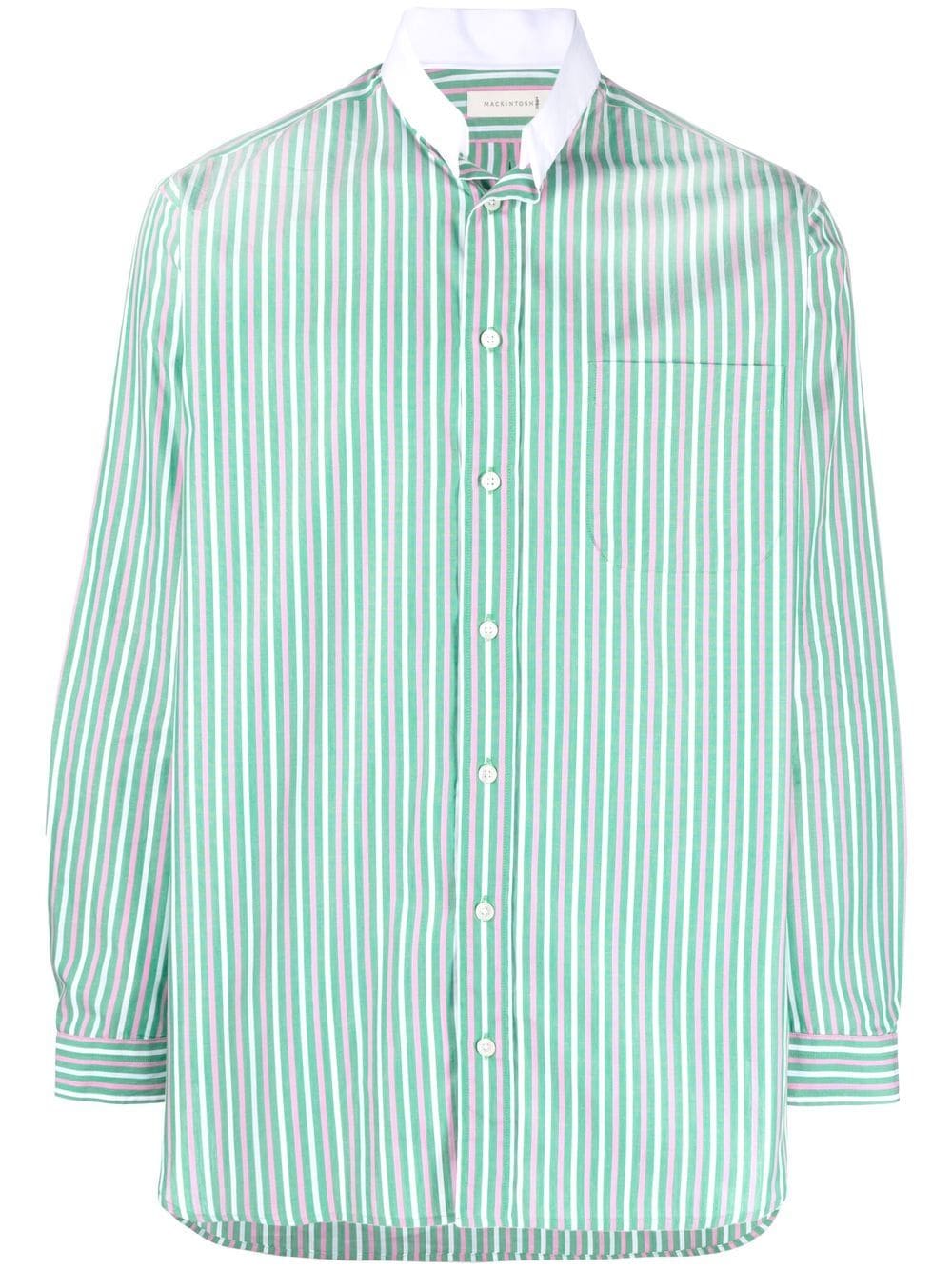 Mackintosh Gestreiftes Hemd ohne Kragen - Grün von Mackintosh