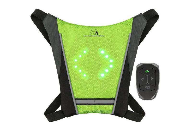 Maclean Warnweste MCE420 LED-Blinker, USB,Signalisiert Fahrtrichtung [Pfeile] + Stopwarnung [!] von Maclean