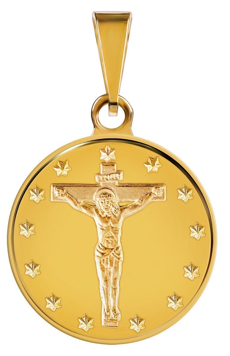 Kreuzigung Von Jesus 18 Karat Gelbgold Medaille Anhänger Halskette 16 Mm Kreuzigung Von Jesus 18 Karat Gelbgold Medaille Anhänger Halskette 16 Mm von MacoinsGold