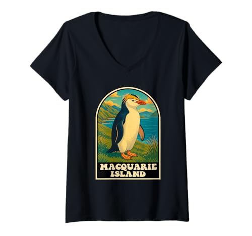 Damen Macquarie Island Australien Pinguin Wildlife Vintage Design T-Shirt mit V-Ausschnitt Damen Macquarie Island Australien Pinguin Wildlife Vintage Design T-Shirt mit V-Ausschnitt von Macquarie Island Souvenirs & Gifts