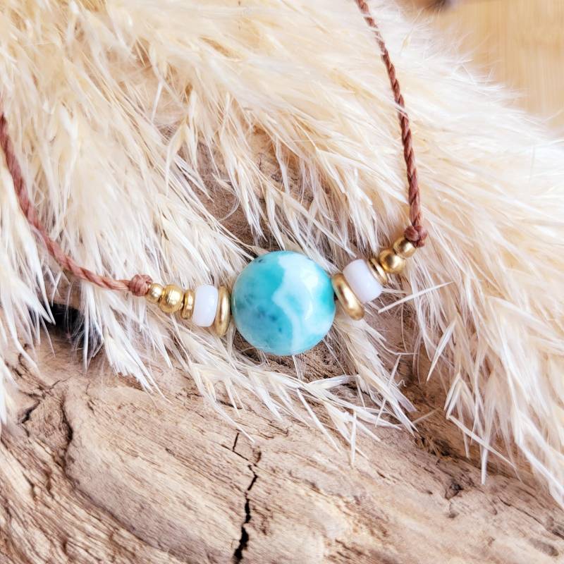 Larimar Perlmutt Halskette von MacraMiez