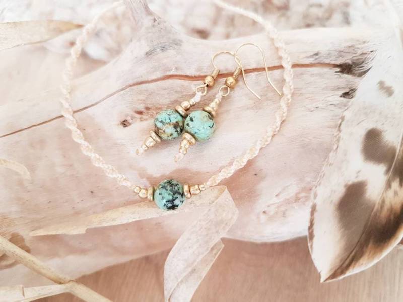 Makramee Set Türkis Citrin Armband Ohrringe Halbedelsteine Hippie Boho von MacraMiez