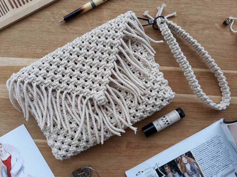 Makramee Clutch Tasche/Baumwolle Seil Kleine Frauen Boho Handtasche Lady Sbag Fringed Eco Freundliche Geldbörse von MacrameDecorStore