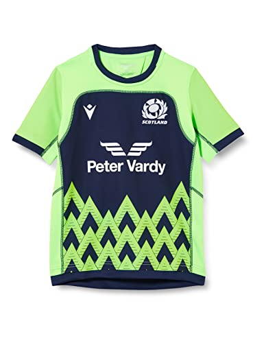 Macron Unisex Kinder Mountains, Scotland Rugby 2021/22 Junior Trainingsshirt Berge, Neongrün, blau, XL von Macron