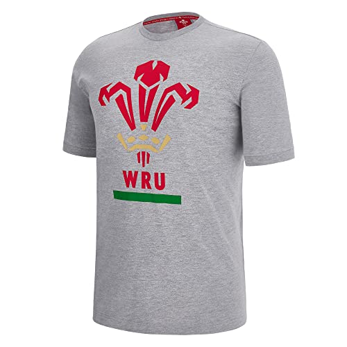 Macron Unisex WRU Merch Ca Lf Cotton Poly Print Gry Mel Ss Feather T-Shirt, grau, M von Macron