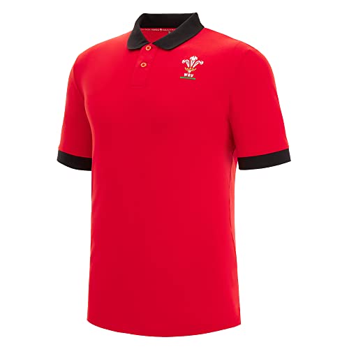 Macron Unisex WRU Merch Ca Lf Polo-Piqué, Baumwolle, Ss Sr, Rot/Schwarz Poloshirt, S von Macron