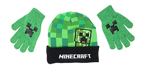 Minecraft Creeper Peep Kids Mütze und Handschuhe Set New Green von Mad Engine