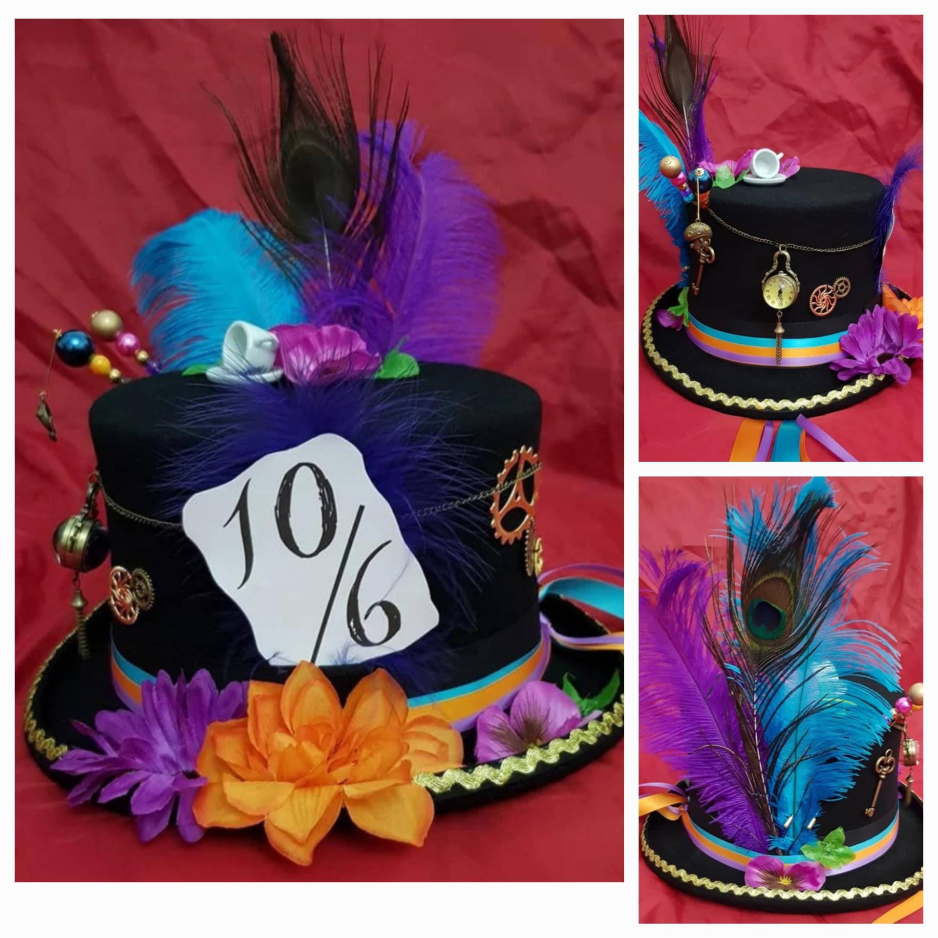 Alice Hinter Den Spiegeln Hut 100% Wolle Schwarz Verrückter Hutmacher Im Wunderland Teeparty Steampunk Taschenuhrenfestivals von Mad4Hats