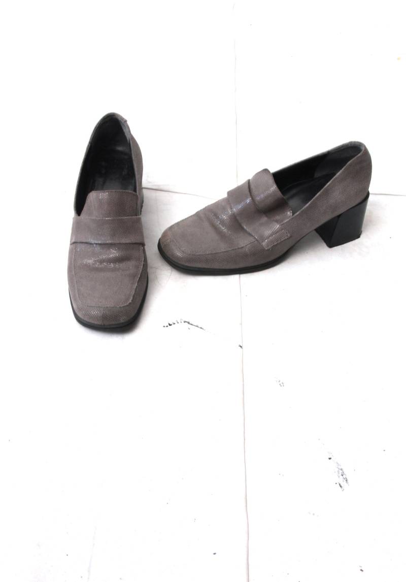 Graue Schlangenleder Elegante Pumps/Mid Heel Chunky Schuhe Club Kid Grunge Abend Casual - Eu38.5 Uk5.5 Us8 von MadBlackVintage