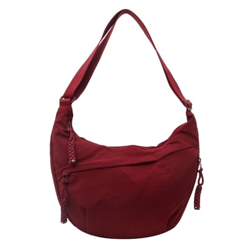MadGrandeur Nylon-Crossbody-Tasche für Damen, trendige, mittelgroße, halbmondförmige Tasche, leichte Damen-Schultertasche mit Reißverschluss, Rot/Ausflug, einfarbig (Getaway Solids), Medium von MadGrandeur