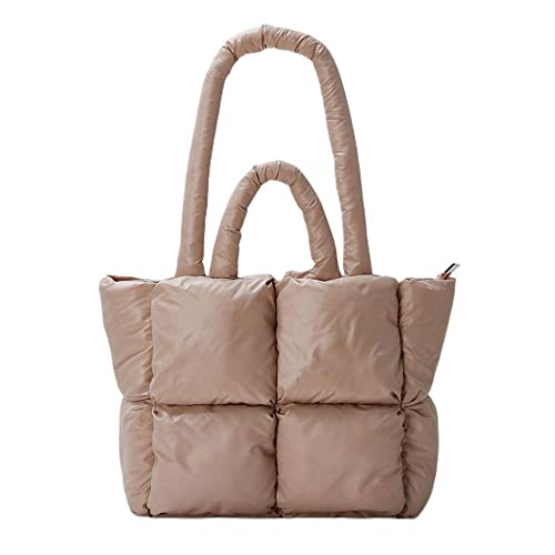 MadGrandeur Puffer Tote Bag Damen Glänzend Gesteppt Puffy Tote Bag Daunen Gepolsterte Schultertasche Süße Handtasche Ästhetische Handtasche, Khaki, Large von MadGrandeur