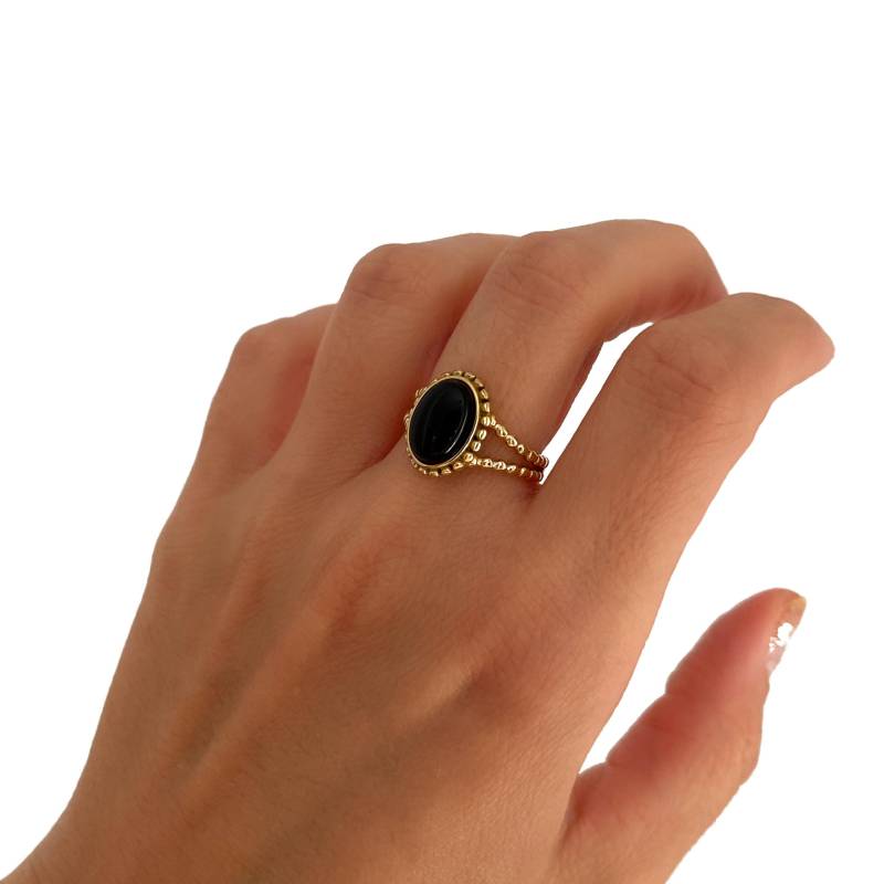 Schwarzer Steinring - Verstellbarer Ring Zarter Handgefertigter Schmuck Geschenke Personalisierte Geschenk Für Sie von MadJewelryCo