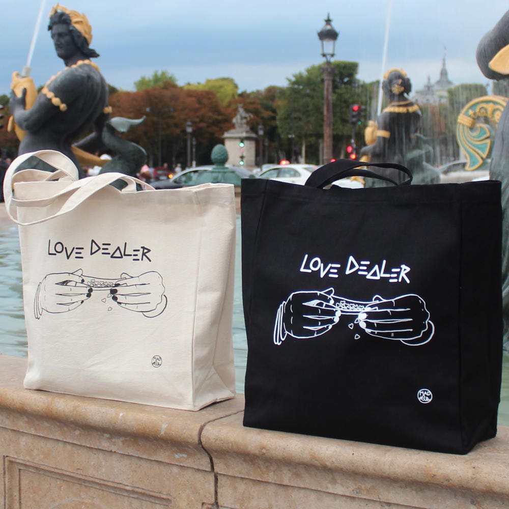 Grand Totebag Aus Toile Love Dealer©, Linkes Auge, Bouche À Fleur 100 % Bio-Baumwolle Différents Coloris Et Imprimés von MadLiliShop