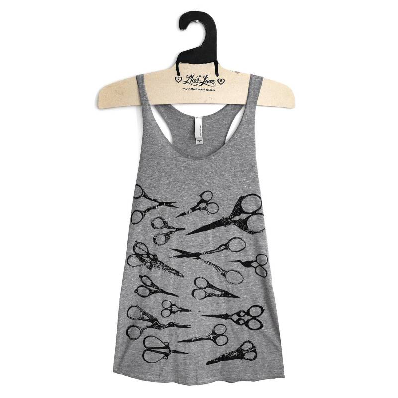 xl - Heather Grau Racerback Tank Mit Schere Siebdruck von MadLoveShop