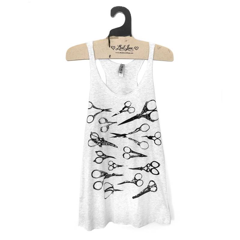 xl - Heather Weiß/Grau Racerback Tank Mit Schere Siebdruck xl - Heather Weiß/Grau Racerback Tank Mit Schere Siebdruck von MadLoveShop