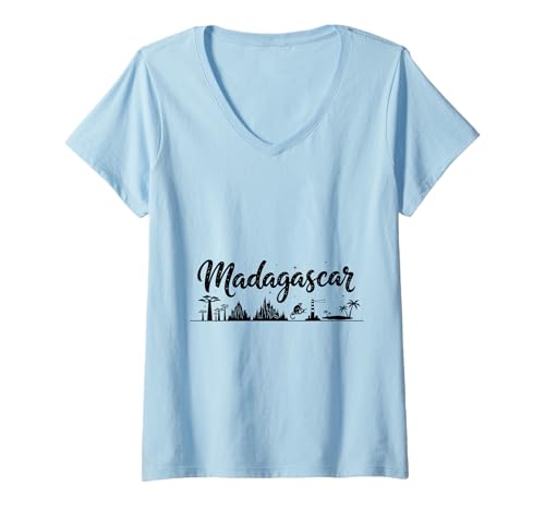 Damen Madagaskar Skyline Reise Urlaub Outfits T-Shirt mit V-Ausschnitt Damen Madagaskar Skyline Reise Urlaub Outfits T-Shirt mit V-Ausschnitt von Madagascar Casual Clothes T-Shirts