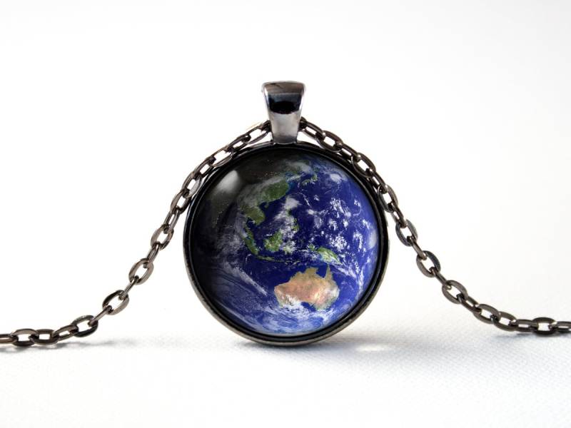 Erde Halsketten Globe Planet Geschenk Reise-Anhänger Kunst Planeten Schmuck Raum Anhänger Australien Papua-Neu-Guinea Nasa Blau von MadamIris