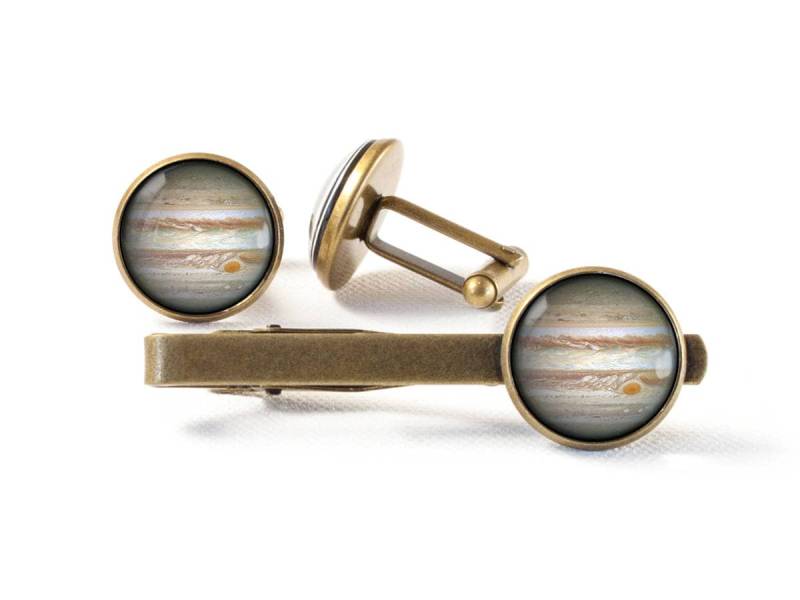 Jupiter Set Manschettenknöpfe Krawattenklammer Planet Krawattenclip Weltraum Schmuck Geschenk Für Vater Sonnensystem Männer Universum von MadamIris