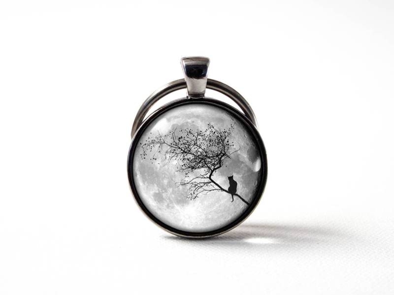 Katze Und Mond Keychain Freundin Geschenk Schlüsselring Katzenschmuck Schlüsselanhänger Vollmond Mond-Anhänger Luna Mondkunst von MadamIris