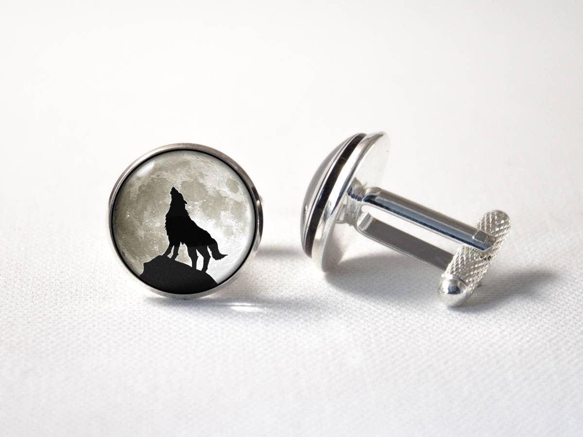 Männer Zubehör Manschettenknöpfe Wolf Wolf Schmuck Grau Mond Mann Geschenk Howling Vollmond Tier Wildlife von MadamIris