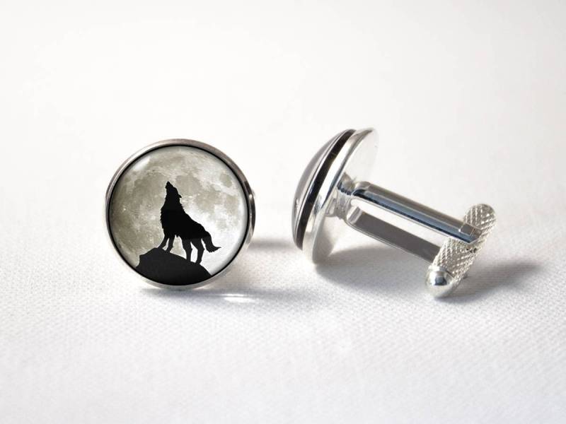 Männer Zubehör Manschettenknöpfe Wolf Wolf Schmuck Grau Mond Mann Geschenk Howling Vollmond Tier Wildlife von MadamIris