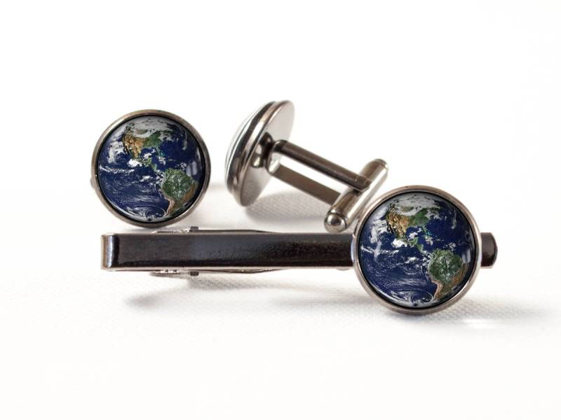 Manschettenknöpfe Krawattenklammer Planet Erde Weltraum Krawatten Kosmos Schmuck Freund Geschenk Mann Universum Sonnensystem Astronomie von MadamIris