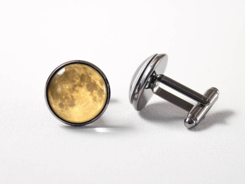 Manschettenknöpfe Vollmond Lunar Männer Geschenk Universum Luna Weltraum Schmuck Sonnensystem Gelb Mond von MadamIris
