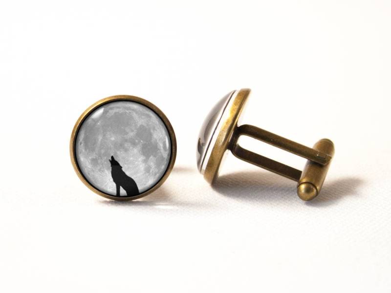 Manschettenknöpfe Wolf Grau Mond Mann Geschenk Männer Zubehör Schmuck Howling Vollmond Tier Platz von MadamIris
