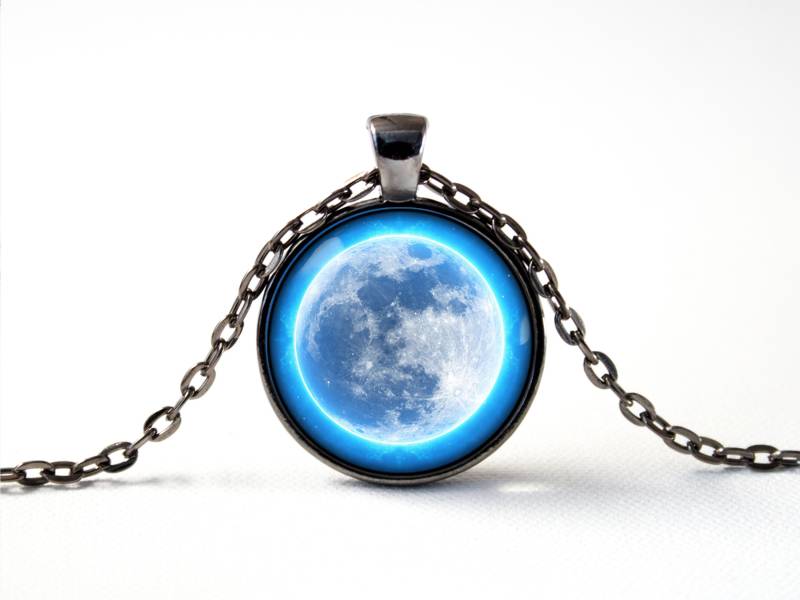 Vollmond Schmuck Blauer Mond Mann Halskette Anhänger Luna Space Unisex Lunar Universum Geschenke von MadamIris