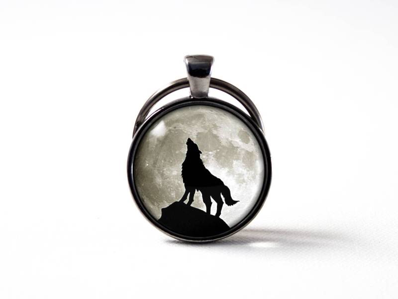 Wolf Schlüsselanhänger Vollmond Tier Mond Schmuck Space Wildlife Anhänger Geschenkidee Und Grau von MadamIris