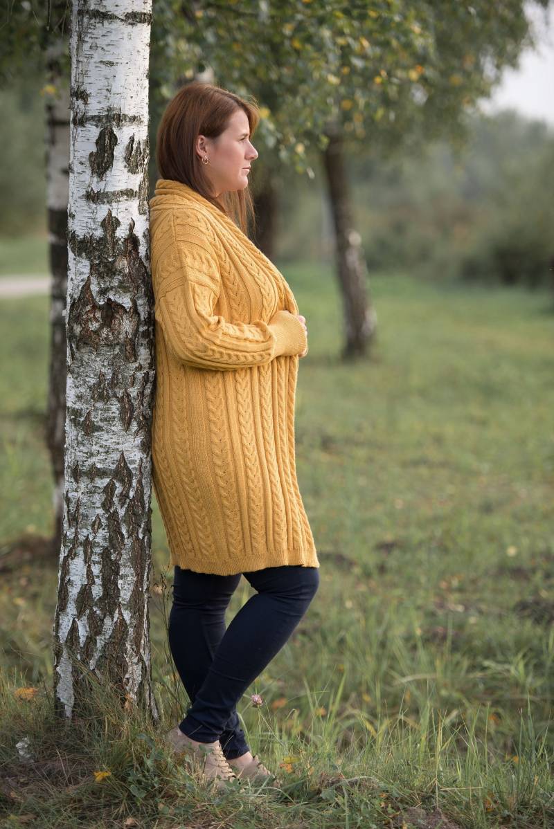 Damen Cardigan Strickpullover Zopf Offen Vorne Herbst Must-Have Alpaka Wolle Handmade von MadamKnits