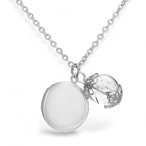 Foto Medaillon Halskette mit Pusteblumen Anhänger - Farbe Silber - Kette 70cm - Naturschmuck - Edelstahl Hypoallergen - Exklusive Geschenkbox von MadamLili
