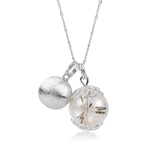 MadamLili - 925 Silber Echte Pusteblumen Kugelkette 50cm - Handgebürstet - Naturschmuck Echte Blumen Anhänger - Handgefertigt - Exklusive Schmuckbox von MadamLili