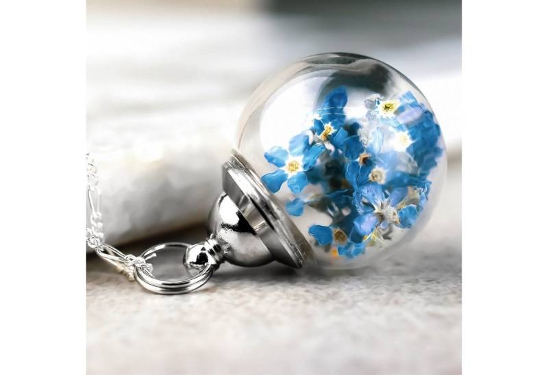 MadamLili Kette mit Anhänger Vergissmeinnicht 925 Sterling Silber - Terrarium Botanische Kette von MadamLili