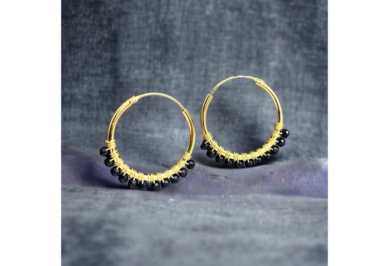 MadamLili Ohrring-Set Edelstein Onyx Creolen - 925 Sterling Gold Vergoldet von MadamLili