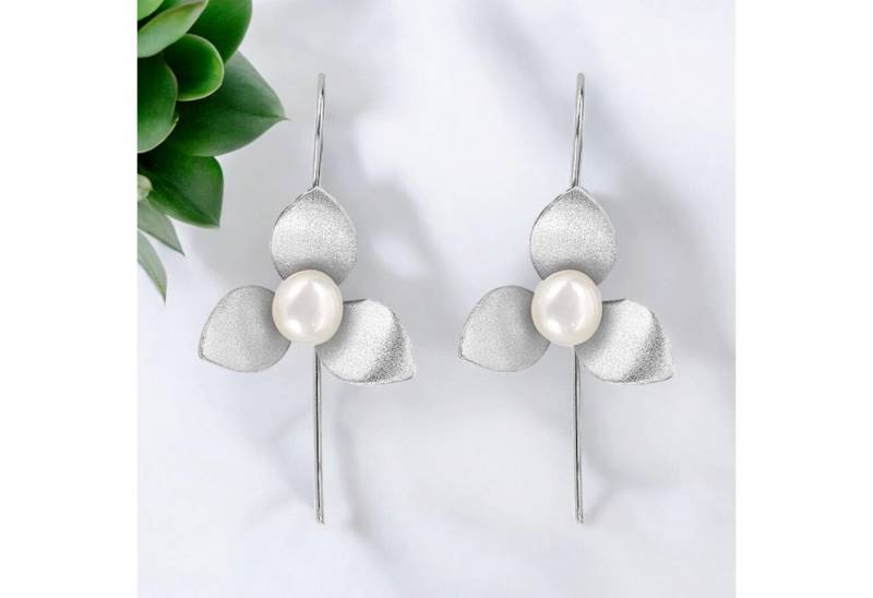 MadamLili Perlenohrringe 925 Sterling Silber Orchideen-Ohrringe mit Perle von MadamLili