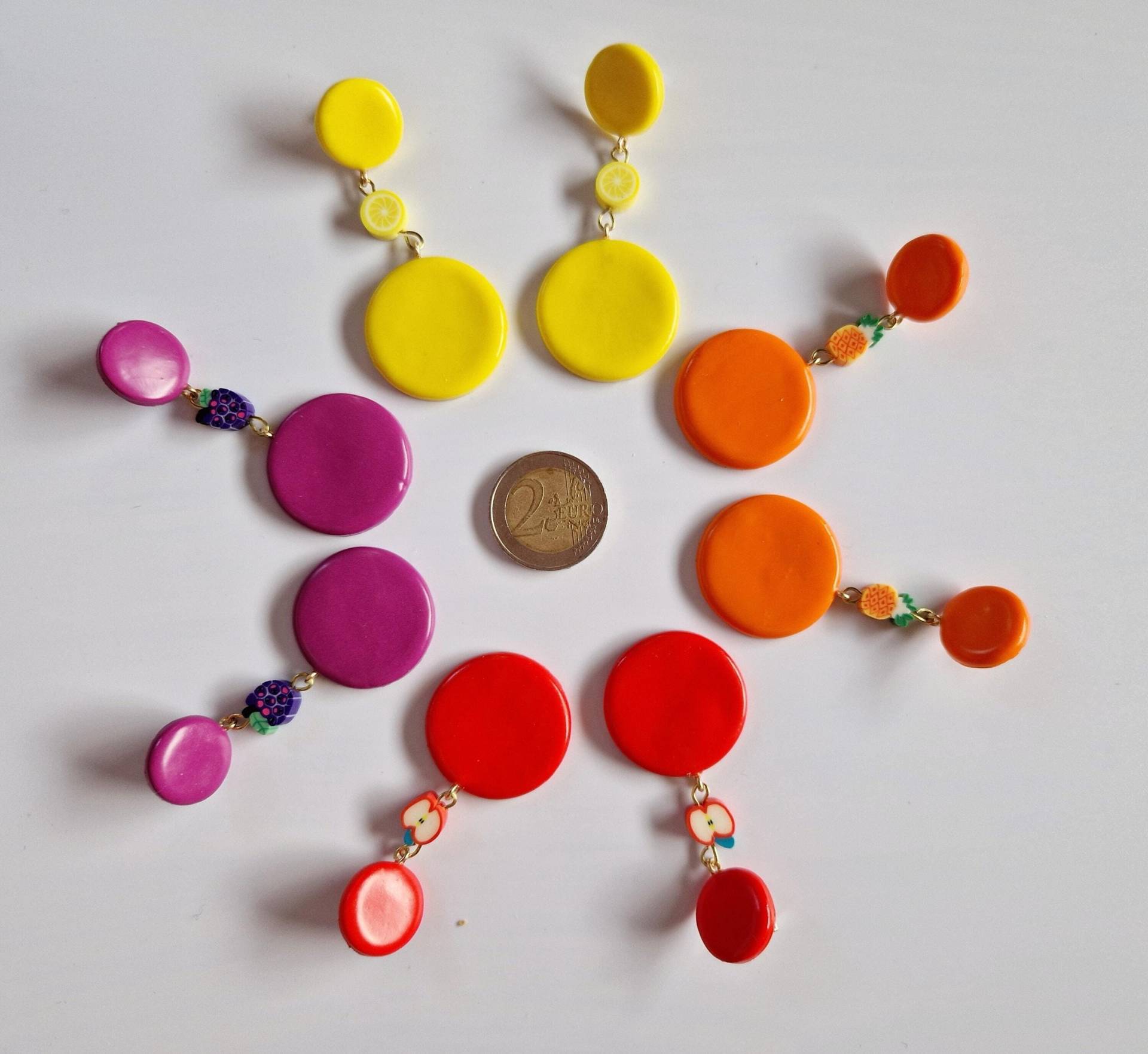 Obst-Ohrringe Aus Polymer-Clay, Zitrone, Apfel, Ananas, Trauben, 925Er Silber-stecker, Handgefertigt, Versand Deutschland von MadameClayTon