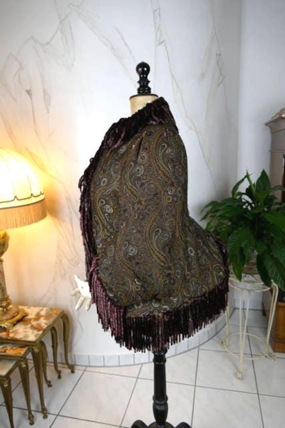 1880Er Paisley Silk Dolman Cape, Antiker Chenille Fransen Mantel von MadameFlorence